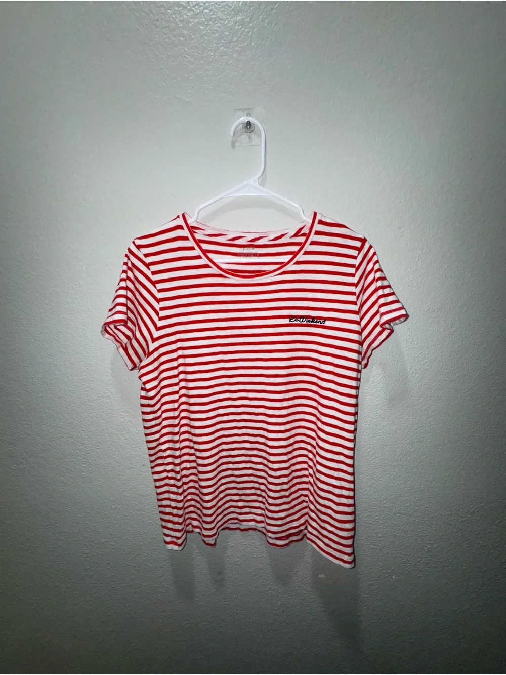 J. Crew Red & White Striped Short-Sleeve Crewneck Tee